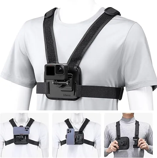 ULANZI CM028 Adjustable Chest Mount Harness w Vertical/Horizontal Switching for GoPro DJI Insta360 Action Cameras - Phone POV Chest Strap Mount Harness for iPhone Samsung Cameras Body Mount