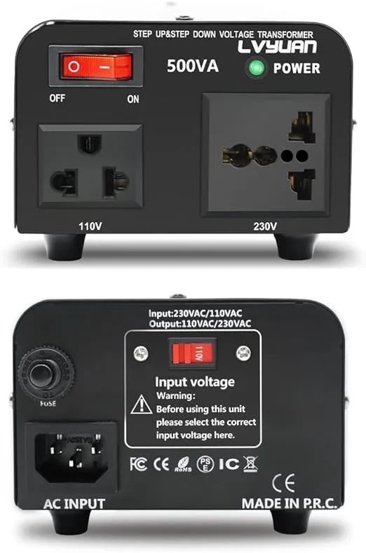 LVYUAN Voltage Transformer Converter 500 Watt Step Up/Down Convert from 110-120 Volt to 220-240 Volt and from 220-240 Volt to 110-120 Volt with US Outlet, Universal Outlet, Circuit Breaker