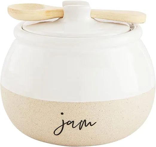 Mud Pie, Jam, 3" x 4 1/2" dia | spoon 4" Stoneware Jar Set