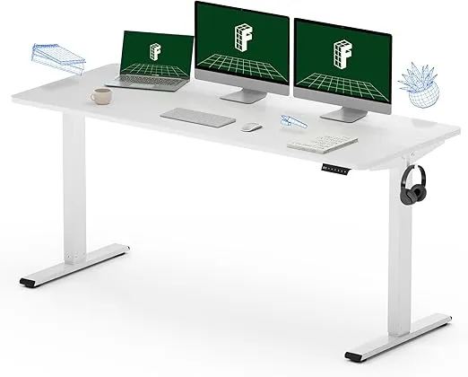 FLEXISPOT EN2 Whole-Piece Standing Desk, 60 x 24 Electric Stand Up Height Adjustable Desk (White Frame + 60" White Desktop, 2 Packages)