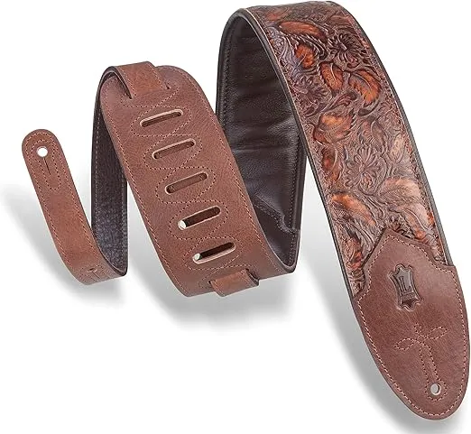 Levy's Leathers Sundance 3" wide Embossed Leather Guitar Strap; Western Series - Geramium Whiskey (M4WP-006)