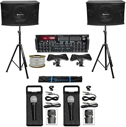 Rockville Karaoke Machine System w/Pair 10" Speakers+Bluetooth Mixer Amp+Mics