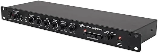 Rockville PPA20 Preamp Professional 1U Rack Mount Pre-Amplifier w/Crossover+EQ, Black