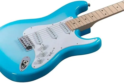 Monoprice Cali Classic Electric Guitar - Blue, 6 Strings, Double-Cutaway Solid Body, Right Handed, SSS Pickups, Full-Range Tone, With Gig Bag, Perfect for Beginners - Indio Series