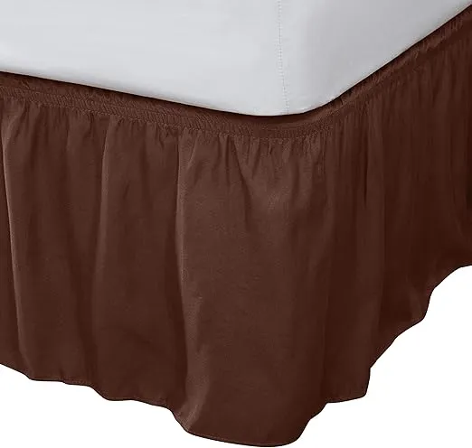 Home Details Wrap Around Bed Skirt | Queen or King | 14” Drop | Dust Ruffle | Bedding | Elastic Stretch Fit | Chocolate Brown