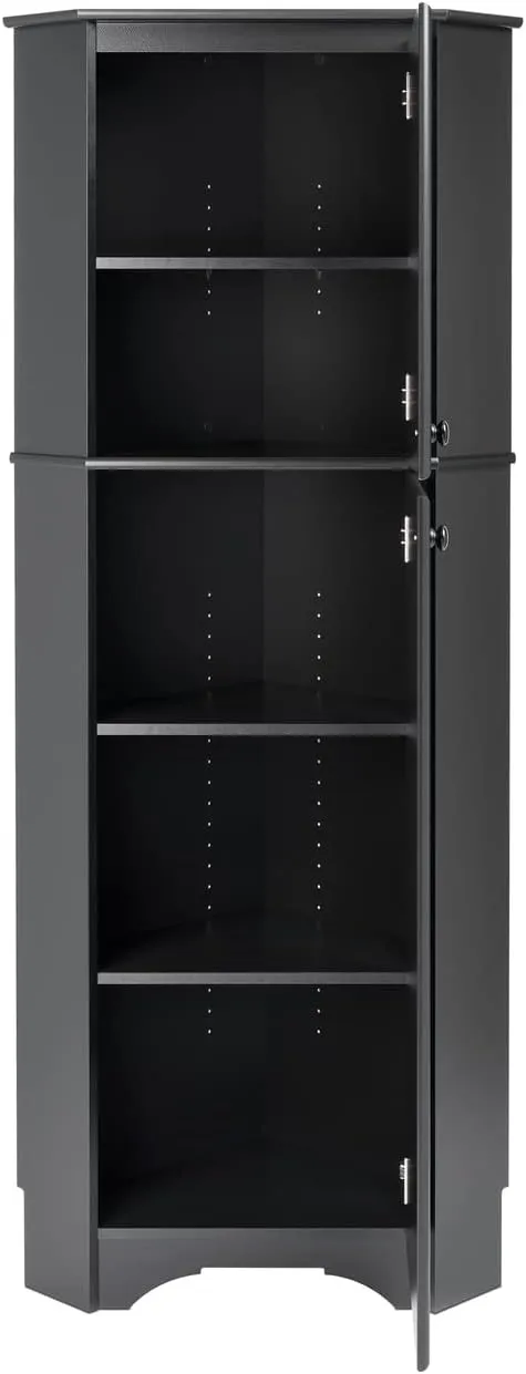 Prepac Elite Functional 2-Door Corner Storage Cabinet with Shelves, Simplistic Tall Corner Shop Cabinet 18.75" D x 29.25" W x 72" H, Black, BSCC-0605-1