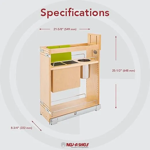 Rev-A-Shelf 448KB-BCSC-8C 8" Soft Close Pull Out Organizer with Knife Block