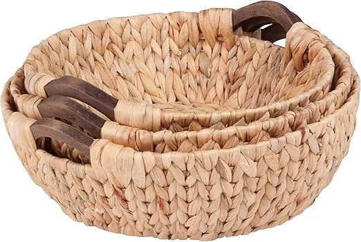 Honey-Can-Do 3pc Round Natural Baskets,Wood STO-04469 Natural