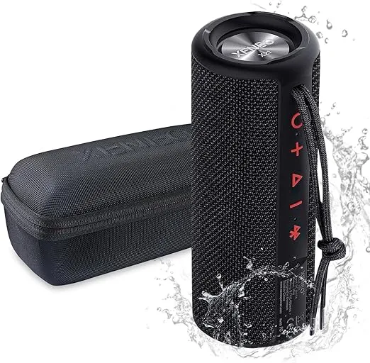 X21 Portable Outdoor Wireless Bluetooth Speaker Waterproof with FM Radio, Micro SD Card Slot, AUX for Shower - Hard Travel Case Included