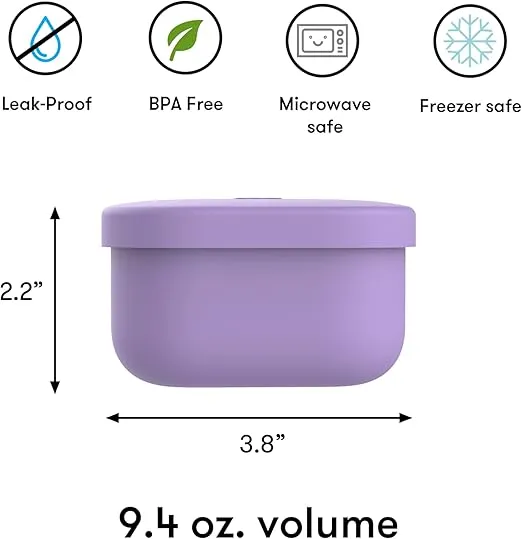 Omie OmieBox Silicone Leakproof Snack Containers To Go, Food Storage Containers with Lid, School Lunch Bento Container - BPA Free, Airtight, Dishwasher and Freezer Safe, Oven Safe - 9.4 ounces