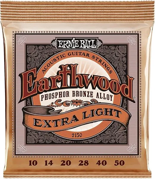 Ernie Ball Earthwood Extra Light Phosphor Bronze Acoustic Guitar Strings, 10-50 Gauge (P02150)