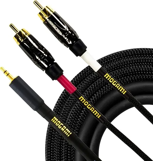 Mogami GOLD 3.5-2RCA-20 Stereo Audio Y-Adapter Cable, 3.5mm TRS Plug to Dual RCA Plugs, Gold Contacts, Straight Connectors, 20 Foot