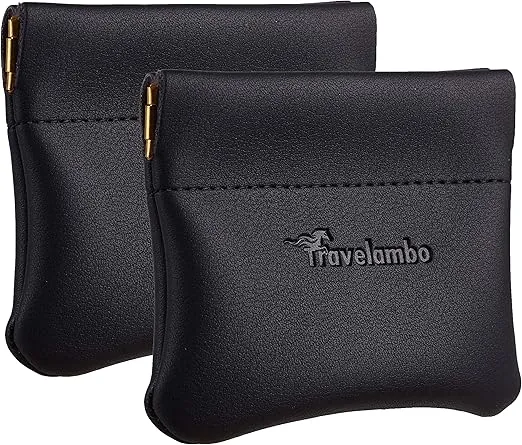 Travelambo Leather Squeeze Coin Purse Pouch Change Holder For Men & Women 2 pcs set