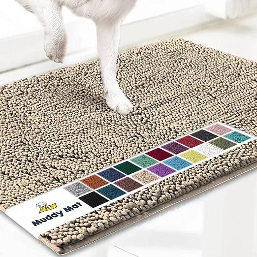 Muddy Mat® Shown on TV – Super Absorbent Microfiber Dog Door Mat for Muddy Paws, Non-Slip Washable Pet Rug, Quick Dry Chenille Entryway Carpet, Machine Washable Indoor Outdoor mat, Beige 60"x48"