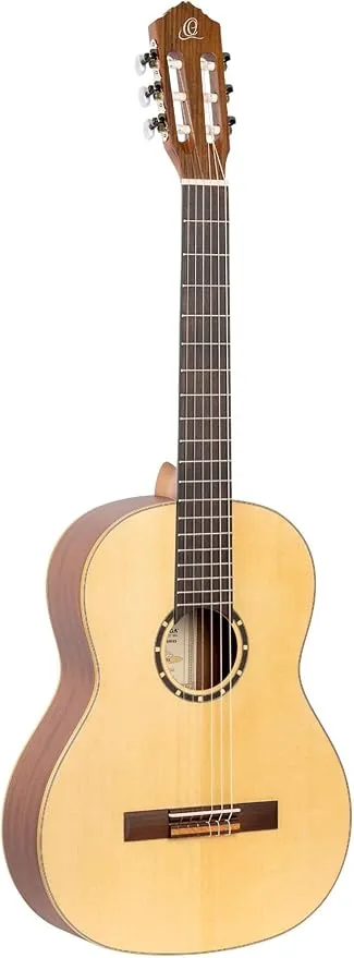 Ortega Guitars 6 String Family Series Full Size Left-Handed Nylon Classical Guitar w/Bag, Spruce Top-Natural-Satin, (R121L)