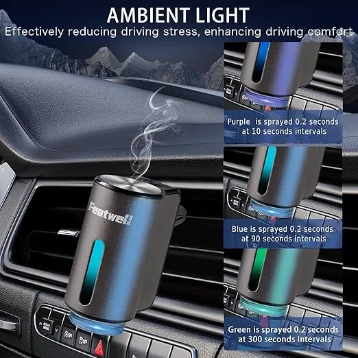 Car Air Freshener Diffuser, Three Adjustable Modes Smart Car Air Freshener, Intelligent Car Aroma Diffuser with 3pcs Essential Oil, Grey