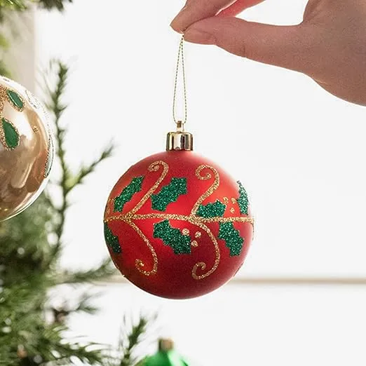 Valery Madelyn Christmas Ornaments Set, 35ct Red Green and Gold Shatterproof Christmas Tree Decorations Ball Ornaments Bulk, 2.76 Inches Traditional Country Hanging Ornaments for Xmas Trees Decor