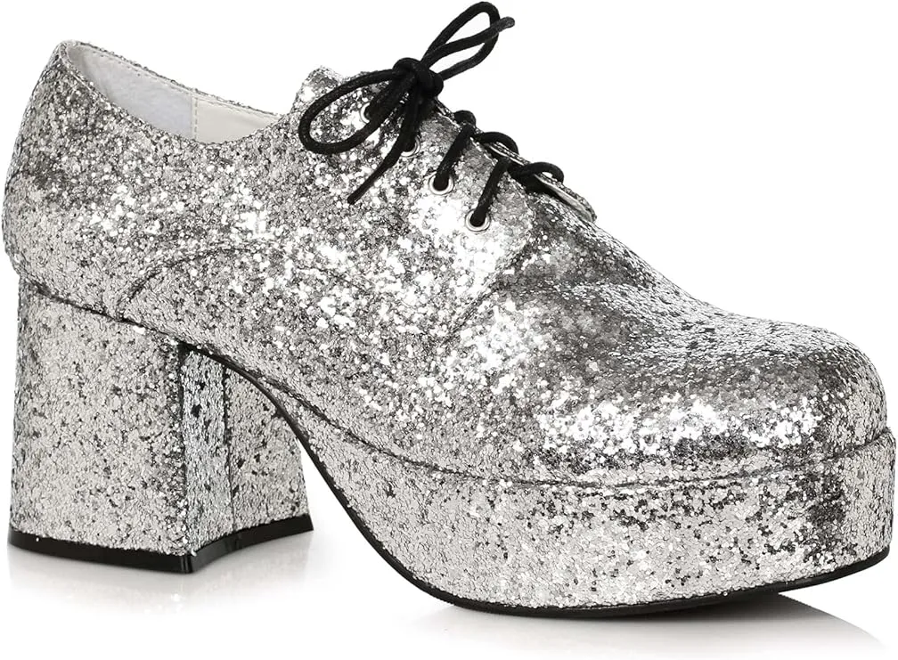 Men's Silver Glitter Platform Shoes Large