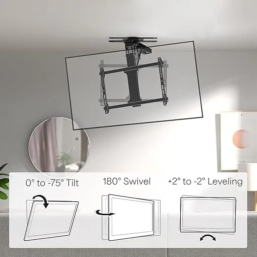 VIVO Electric Flip Down Swiveling Ceiling TV Mount for 32 to 70 inch Screens, Large Motorized Flat Ceiling VESA Mount, App and Voice Control, Black, MOUNT-E-FD70S