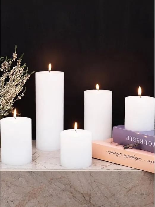 CANDWAX 3x4 Pillar Candles Set of 3 - Decorative Rustic Candles Unscented and Dinner Candles - Ideal as Wedding Candles or Large Candles for Home Interior - White Candles