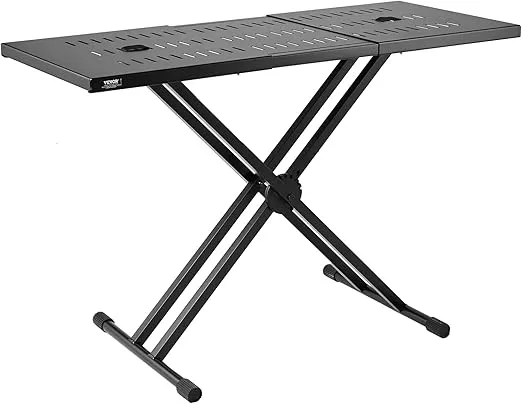 VEVOR DJ Table Stand, (32"-43") x 18" Portable DJ Laptop and Controller Stand, Lightweight DJ Desk DJ Booth Adjustable Height DJ Stand, Foldable Double-X Keyboard Stand & Tabletop, Audio Mixer Stand