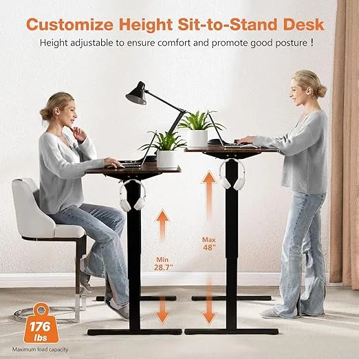 Sweetcrispy Electric Standing Desk - 40 x 24 inch Adjustable Height Sit to Stand Up Desk with Splice Board, Rising Home Office Computer Table with 2 Hook and Wire Hole for Work