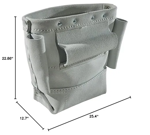 Klein Tools 5416L Tool Pouch, Leather Bull-Pin and Bolt Bag, Tunnel Loop Connection, Reinforced Bottom, 5 x 10 x 9-Inch