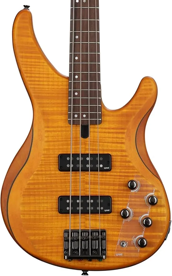 Yamaha TRBX604 4-String Flamed Maple Bass Guitar, Matte Amber