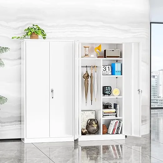 INTERGREAT 72” Tall Wardrobe Closet with Lock,Clothing Storage Cabinets with Hanging Rod and 4 Adjustable Shelves, Armoire Wardrobe for Bedroom, Laundry Room, Office,White