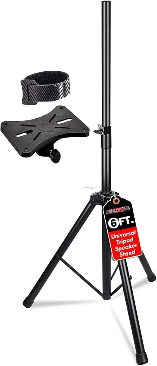 5 Core Speaker Stand Tripod Floor Heavy Duty Adjustable Up to 72 Inch DJ Studio Monitor Stands Pole Mount - SS HD 1PK BLK WOB