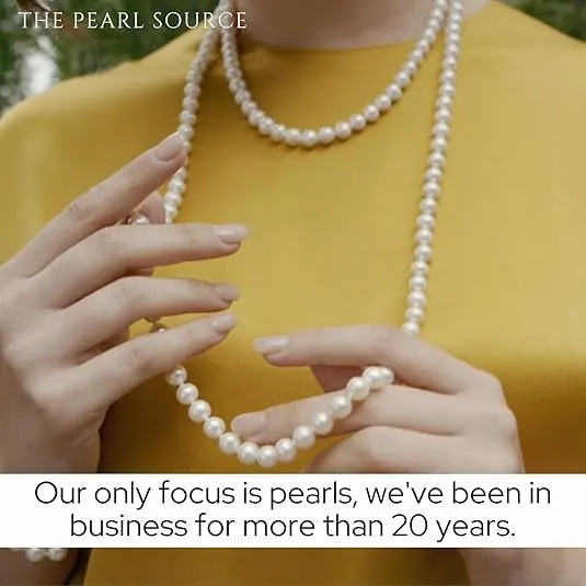 The Pearl Source Real Pearl Necklace for Women with AAA+ Quality Round White Freshwater Genuine Cultured Pearls | 14K Gold Clasp White Gold Pearl Gifts for Christmas, Holidays and Anniversary