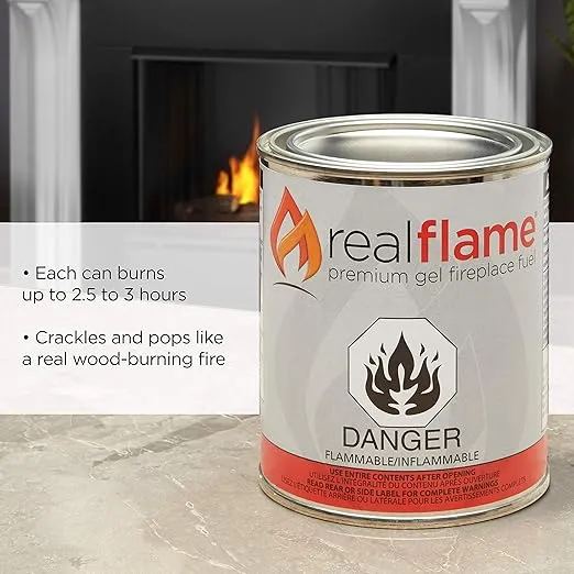 Real Flame Gel Fuel Cans - 12-Pack - Gelled Isopropyl Alcohol for Indoor or Outdoor Fireplaces