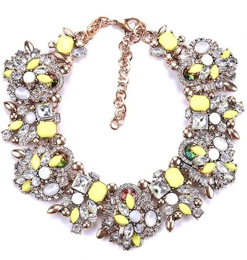 Bib Statement Necklace Colorful Glass Crystal Collar Choker Necklace for Women Fashion Accessories