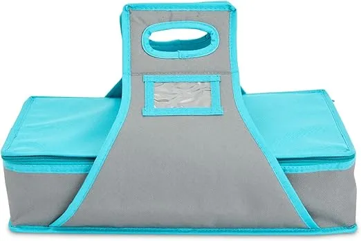 Juvale Thermal Insulated Casserole Carrier - Food Warmer Bag Container to Keep Food Hot for Lunch, Potluck Dish, Picnics, Pie, Transport (Teal and Gray, 16x10x4 in)