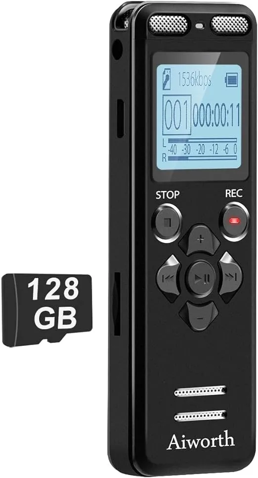 136GB Digital Voice Recorder Voice Activated Recorder for Lectures Meetings - aiworth 9860 Hours Sound Audio Recorder Dictaphone Recording Device with Playback,MP3 Player,Password,Variable Speed