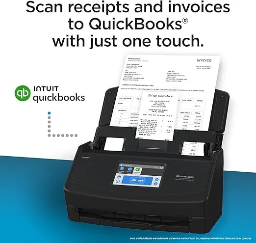 ScanSnap iX1600 Receipt Edition Color Duplex Invoice Document Scanner for Mac and PC Works with QuickBooks Online, Black