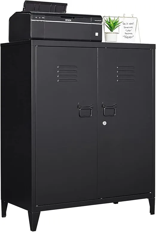 Metal Storage Cabinet,Home Office Cabinet with Doors and Adjustable Shelves,Locking Cabinet with Adjustabl Leg Levelers Assembly Required(Black)