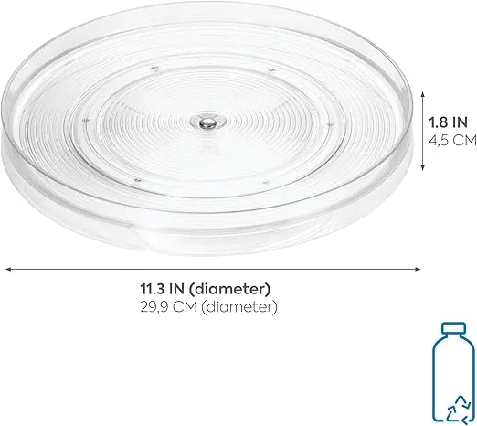 iDesign Recycled Plastic Lazy Susan Turntable Organizer, The Linus Collection – 11” x 1.75”, Clear