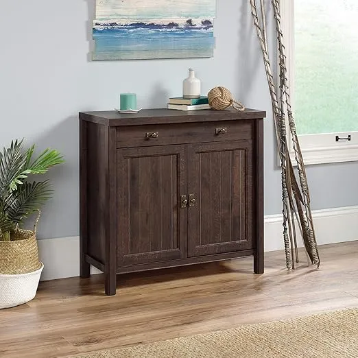 Sauder Costa Accent Storage Cabinet with Doors, Library Base for Hutch, in Coffee Oak