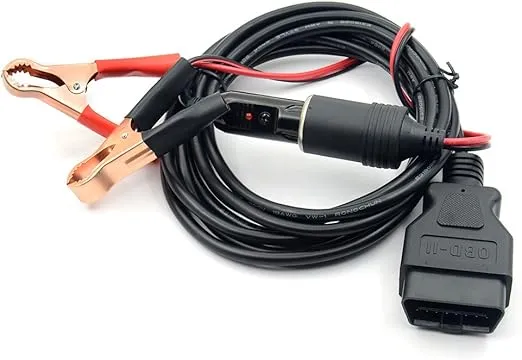 VSTM OBD II Vehicle ECU Emergency Power Supply Cable Memory Saver (3Meter) with Alligator Clip-On 12V Car Battery Cigarette Lighter Power Extension Socket