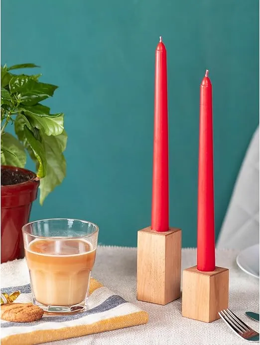 CANDWAX 12 inch Taper Candles Set of 12 - Dripless and Smokeless Candle Unscented - Slow Burning Candle Sticks - Red Candles