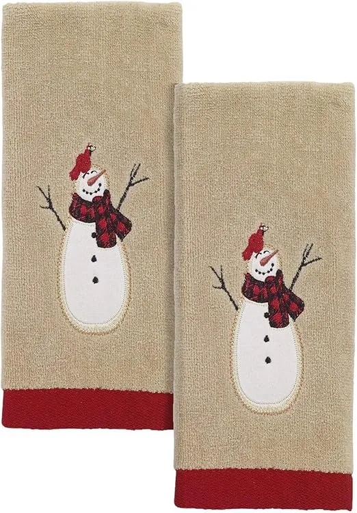 Avanti Linens - Fingertip Towels, Soft & Absorbent, Embroidered, Christmas Decorations, Set of 2 (Snowmen Gathering Collection)