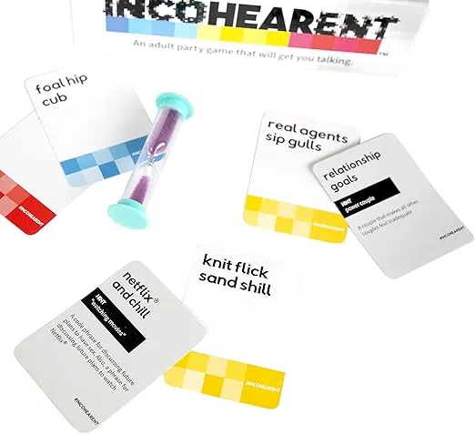 Incohearent, The Guess the Gibberish Party Game by Relatable, A Funny Card Game for Adults, Great for Christmas Party Games and Hanukkah Gifts, Includes 400 Cards, Instructions, and 1 Sand Timer