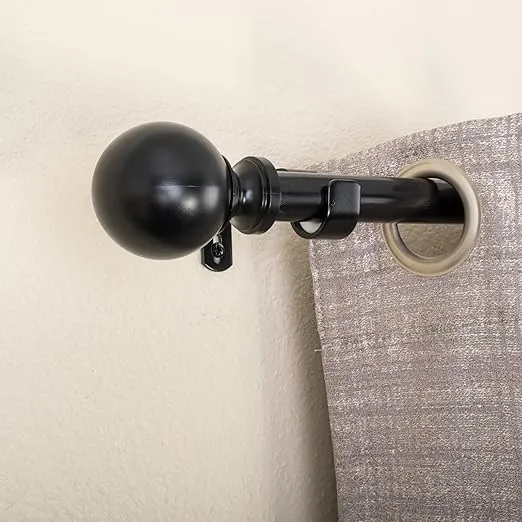 Decopolitan 1" Classic Ball Curtain Rod, 36 to 72 Inches, Black