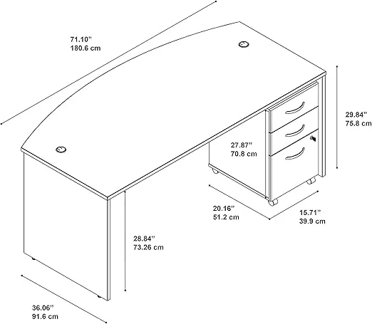Bush Business Furniture Series C 72W x 36D Bow Front Desk with Mobile File Cabinet in Mocha Cherry