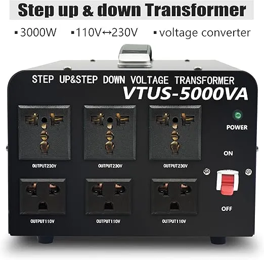 LVYUAN 5000 Watt Voltage Converter Transformer Heavy Duty Step Up/Down AC 110V/120V/220V/240V Power Converter with 3 US Outlets, 3 Universal Outlets, Resettable Circuit Breaker protection