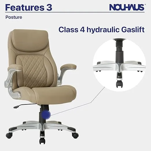 Nouhaus +Posture Ergonomic PU Leather Office Chair. Click5 Lumbar Support with FlipAdjust Armrests. Modern Executive Chair and Computer Desk Chair (Taupe)