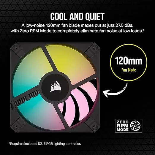 Corsair AF120 RGB Slim, 120mm PWM Fluid Dynamic Bearing Fan Kit - Thin Profile for Small-Form Cases - Low-Noise - Up to 2000 RPM - 8 Addressable RGB LEDs - Dual Pack with Lighting Node CORE - Black