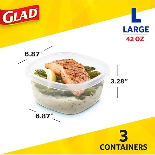 Glad Food Storage Containers - Tall Entrée Container - 42 Ounce - 3 Containers