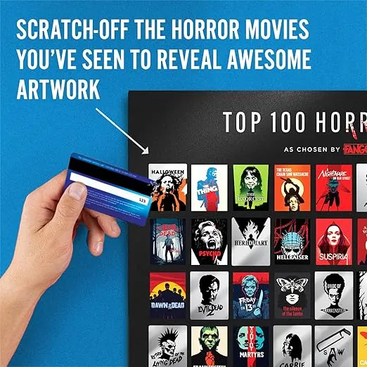 Curious Charts Official Fangoria Horror Movie Scratch Off Poster, Top 100 Horror Films, 16.5in x 23.4in, Halloween Wall Decor, Movie Lover Gift and Collectible, Premium Materials, Made in the USA